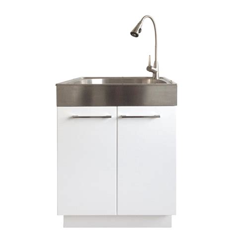 stainless steel laundry sink and white 2 door cabinet|stainless steel laundry utility sink.